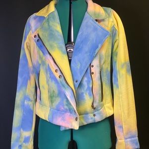 Pastel tie dye fleece lined moto jacket